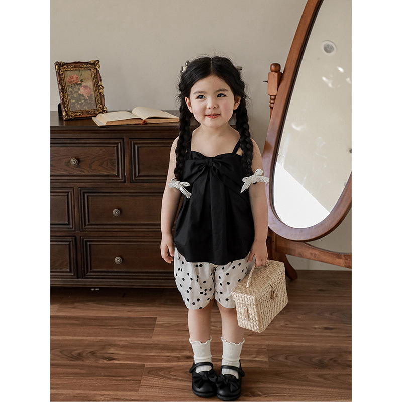 Qiu Duomeng girls' bow halter top baby cute top thin 2024 summer new children's Korean style clothes