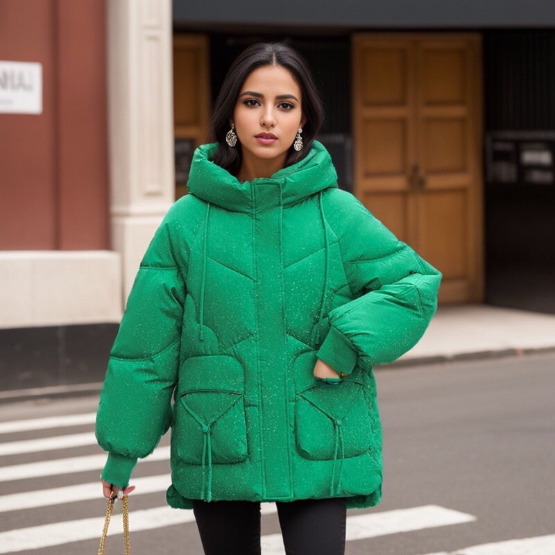 Winter Red Shiny down Cotton Coat for Women, Mid-Length Thick Hooded Cotton Jacket for Moms, Loose Cotton-Padded Jacket Winter Red Shiny down Cotton Coat for Women, Mid-Length Thick Hooded Cotton Jacket for Moms, Loose Cotton-Padded Jacket