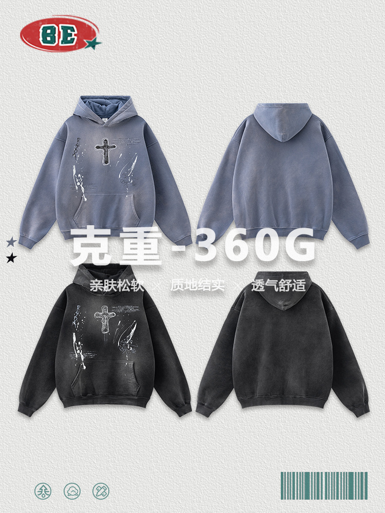 Be Hombres| 2025 otoño americano callejera suelta pintada a mano pareja ropa de moda inns pintado punto chaqueta con capuz para hombre image 6