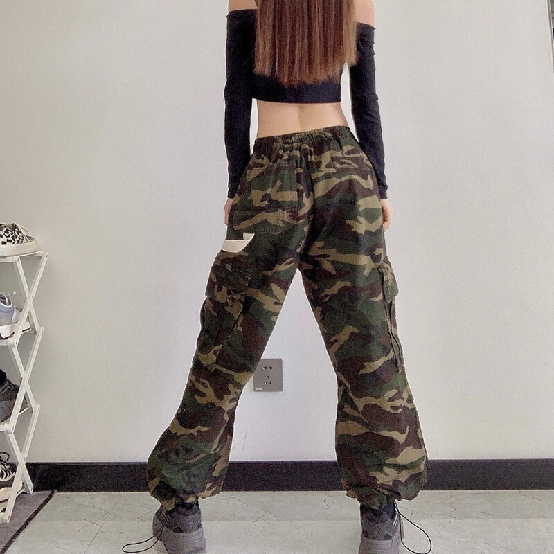 Hiphop Camouflage Pants Women's Overalls American Hip-Hop Autumn New Pocket Foot Dancing Street Loose Pants