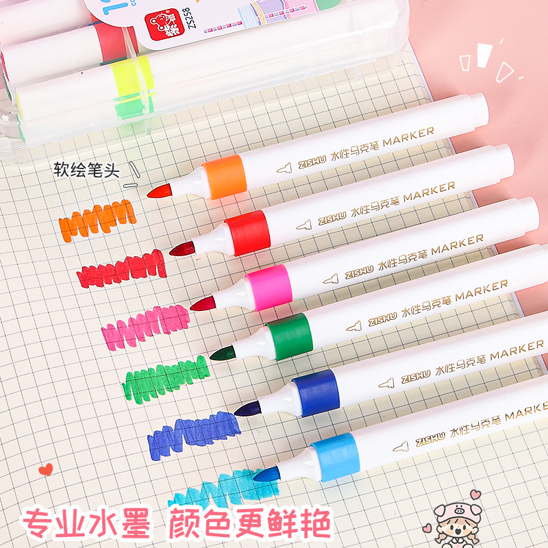 Nuevo marcador a base de agua de gran capacidad para el arte de los niños de jardín de infantes 24 colores 48 colores pluma de color de cabeza suave al por mayor