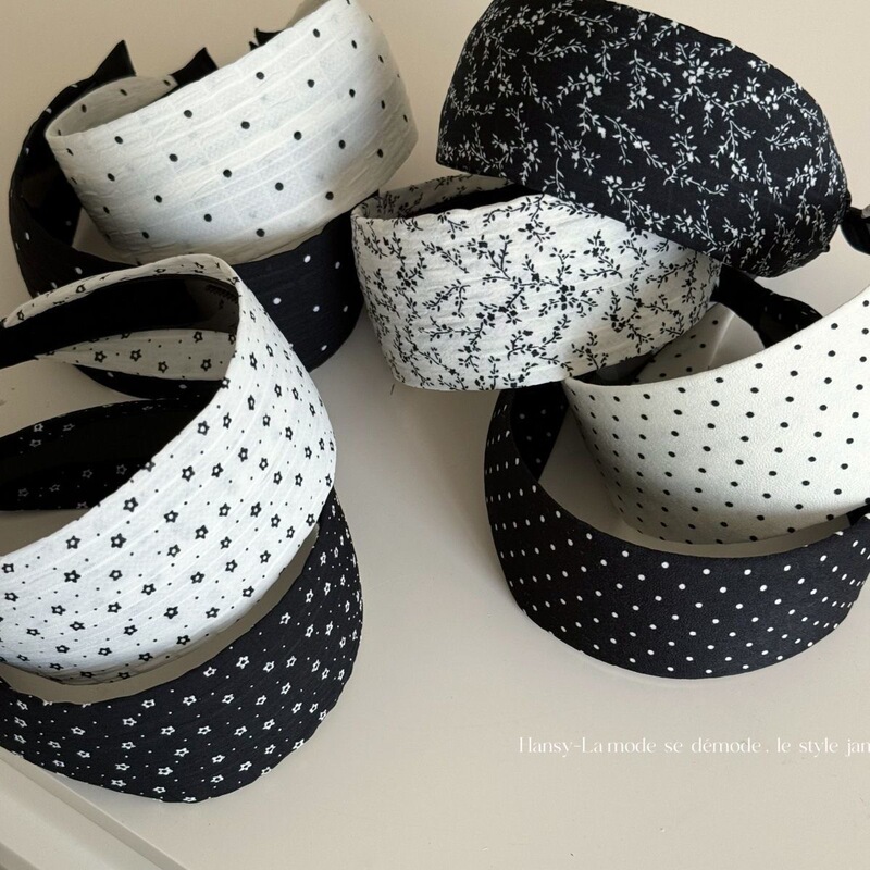 Wide-Brimmed Black and White Polka Dot Small Floral Hairband, Pressed Hair, Face Wash Hairpin, High-End Fashionable Style Headband, New Hair Accessory
