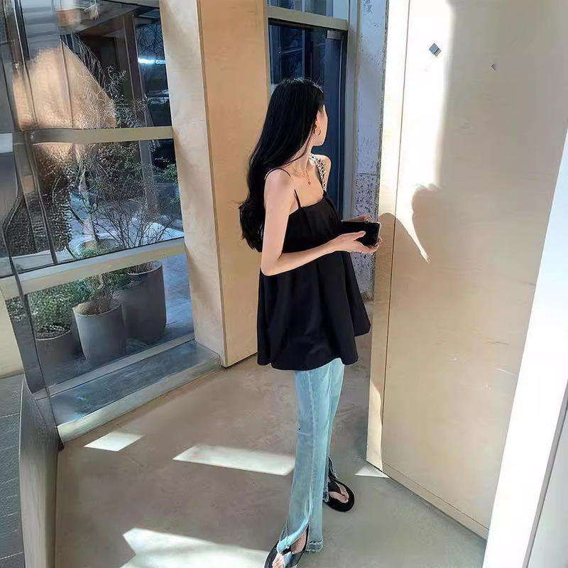 Summer Black Sexy Camisole Women's Outer Wearing Inner Wearing Design Pure Desire Style Base Shoulder Shirt Top Women Summer Black Sexy Camisole Women's Outer Wearing Inner Wearing Design Pure Desire Style Base Shoulder Shirt Top Women
