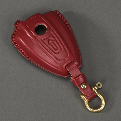 Cowhide Leather Key Cover – Car key bag - wine-red-horseshoe-buckle