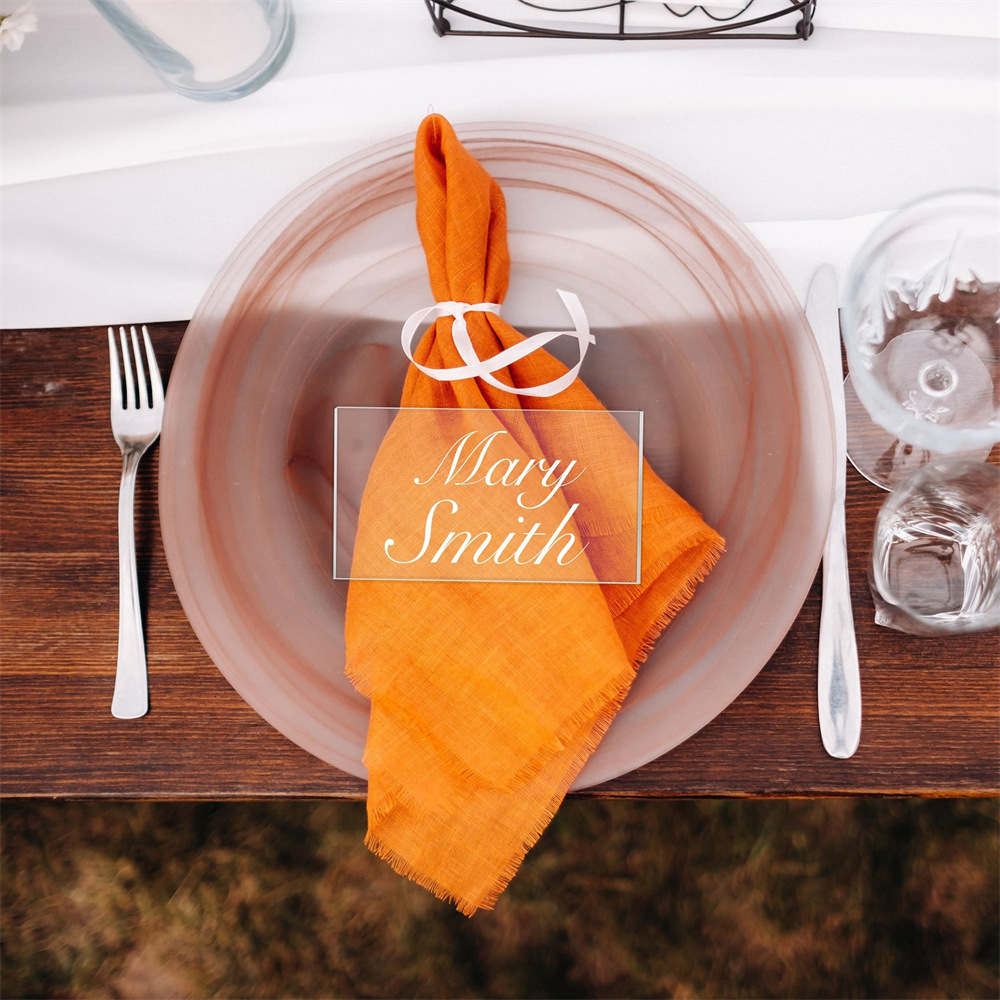 Fabricante de tarjetas de asiento de boda acrílicas transparentes, tarjetas de mesa, tarjetas de asiento, nombres de bricolaje pintados a mano en blanco, tarjetas de fiesta, etiquetas