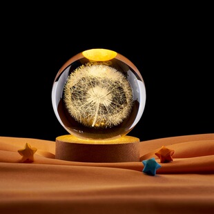 Dandelion 3D Three-dimensional Laser Engraving Crystal Ball Bedhead Decoration Warm Light Healing Star Night Light Ornaments