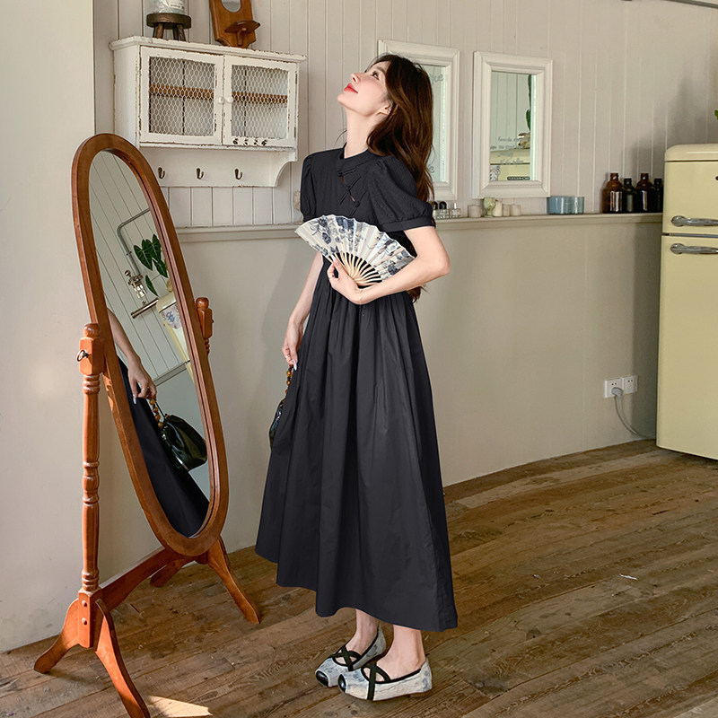 Real Shot of Black Modernized Cheongsam New Chinese-Style Dress for Women, Summer, Very Beautiful, Elegant, Classy, Slimming Long Dress