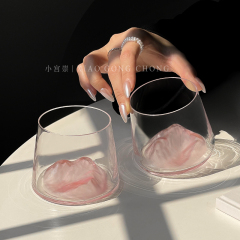 ins风富士山杯创意粉色山脉观山杯高级感玻璃杯威士忌酒杯洋酒杯