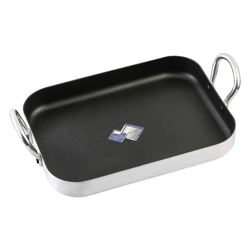 Коммерческая антипригарная сковорода квадратная пластина кастрюля для морепродуктов алюминиевая квадратная с двойным дном простая прямоугольная жареная Рыбная плита газовая плита индукционная плита