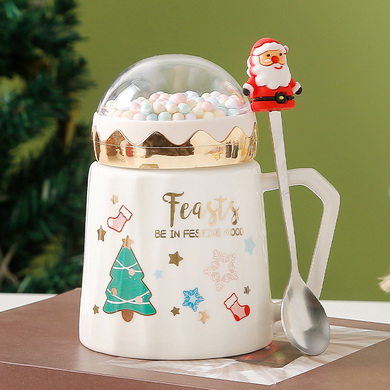 クリスマスプレゼント陶磁器カップクリスマスカップクリスマスマグカップ蓋付きクリエイティブカップイベントギフトカップギフトボックス|undefined