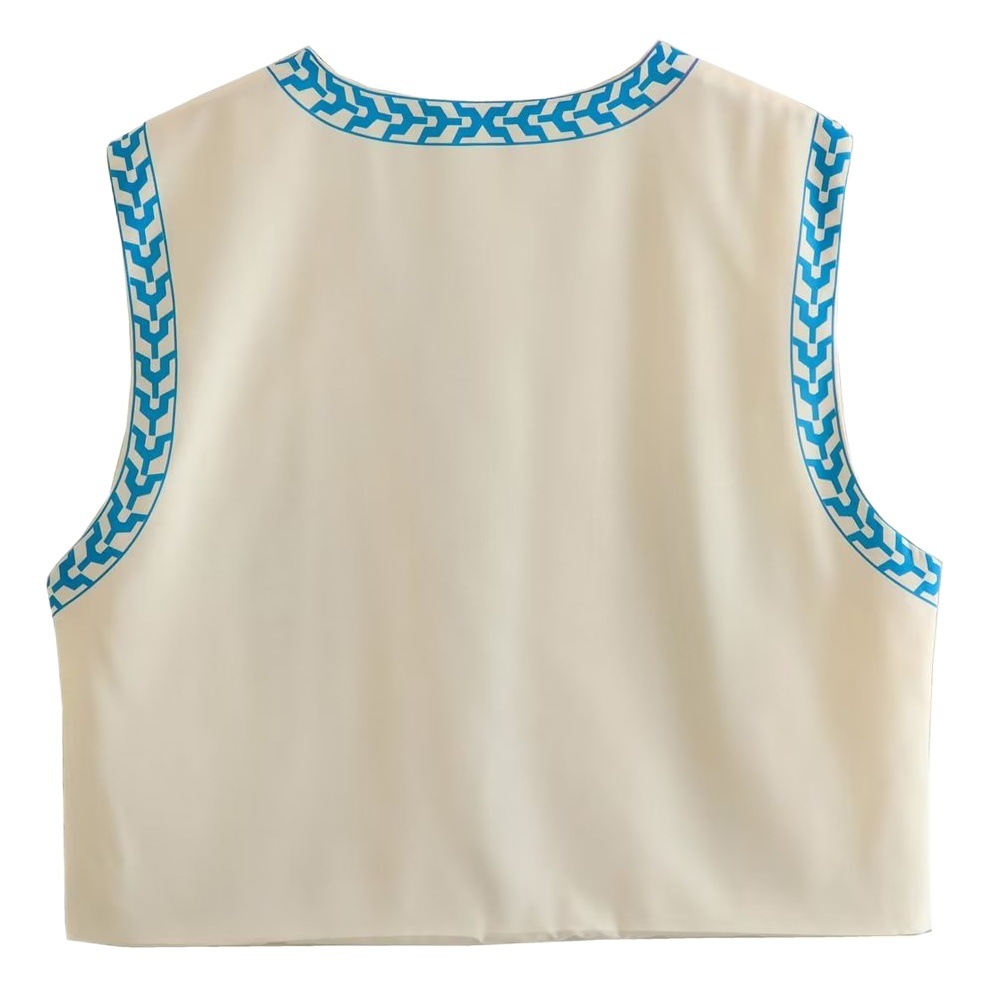 Ropa de mujer de estilo europeo y americano de comercio exterior 2023 verano nuevo retro impreso corte desgaste exterior cardigan chaleco estilo francés image 1
