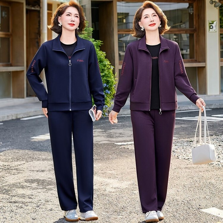 Spring sports suit for middle-aged mothers, women's casual new spring and autumn top, stylish two-piece set for women aged 40 Spring sports suit for middle-aged mothers, women's casual new spring and autumn top, stylish two-piece set for women aged 40