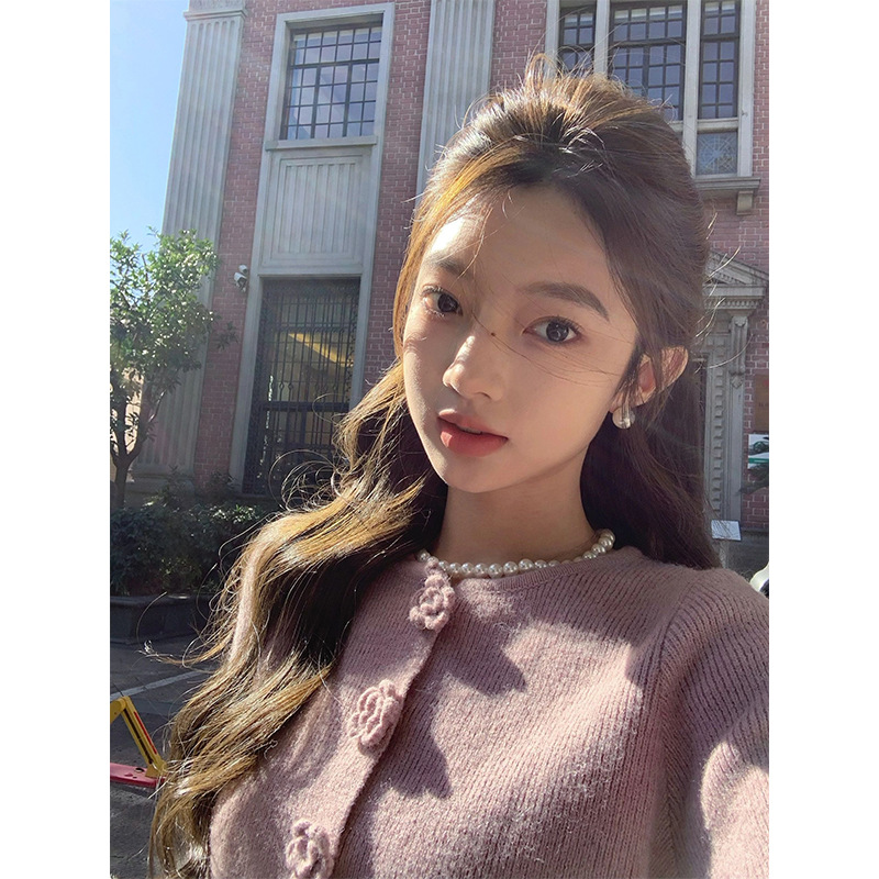 ChicShe ChicShe 2024 Cardigan lavorato a maglia color camelia viola per donna, stile coreano, inizio autunno, unico e bellissimo, cappotto corto versatile_voghion.com