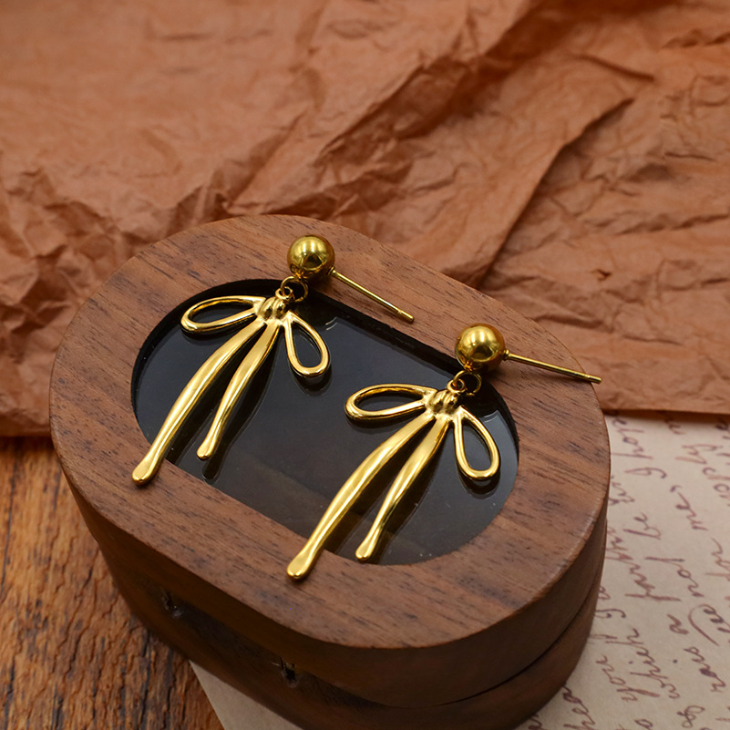 Gold Color Bow Stud Earrings