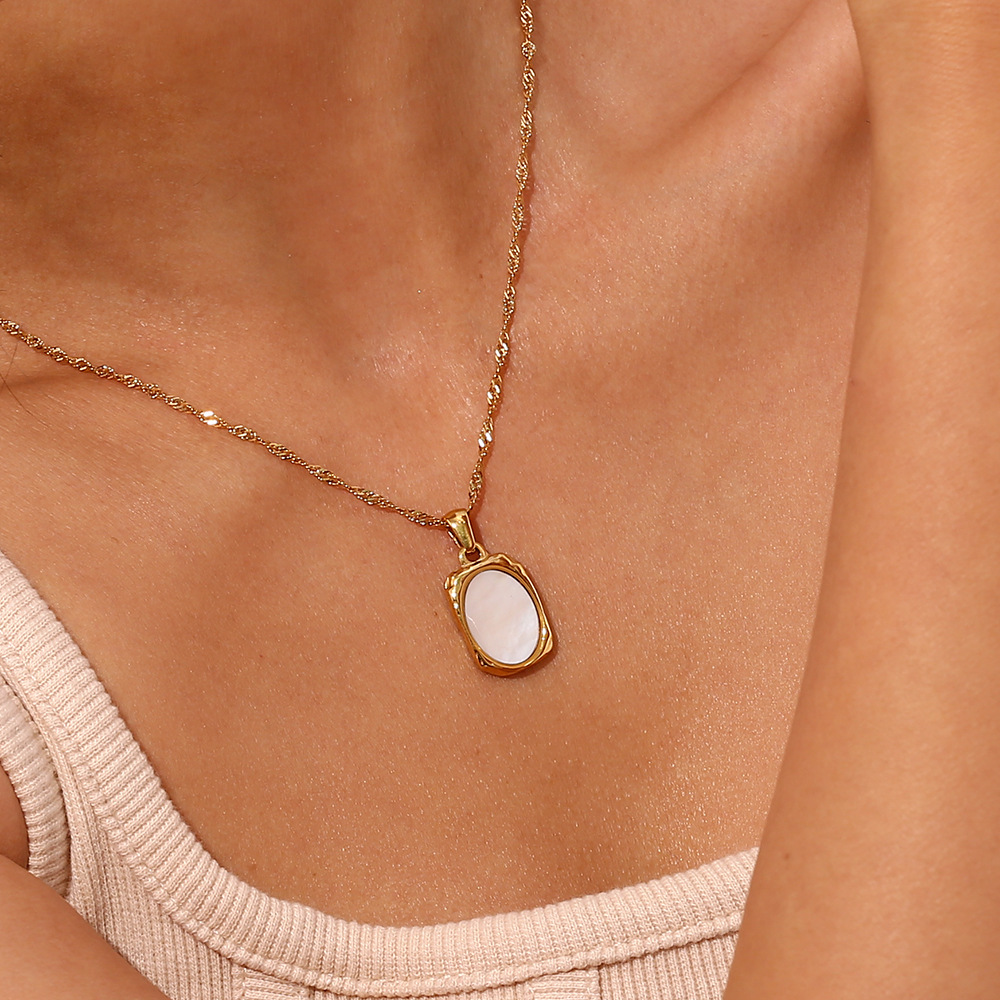 1 Piece Fashion Rectangle Stainless Steel Titanium Steel Plating Inlay Shell Pendant Necklace_colorza_5