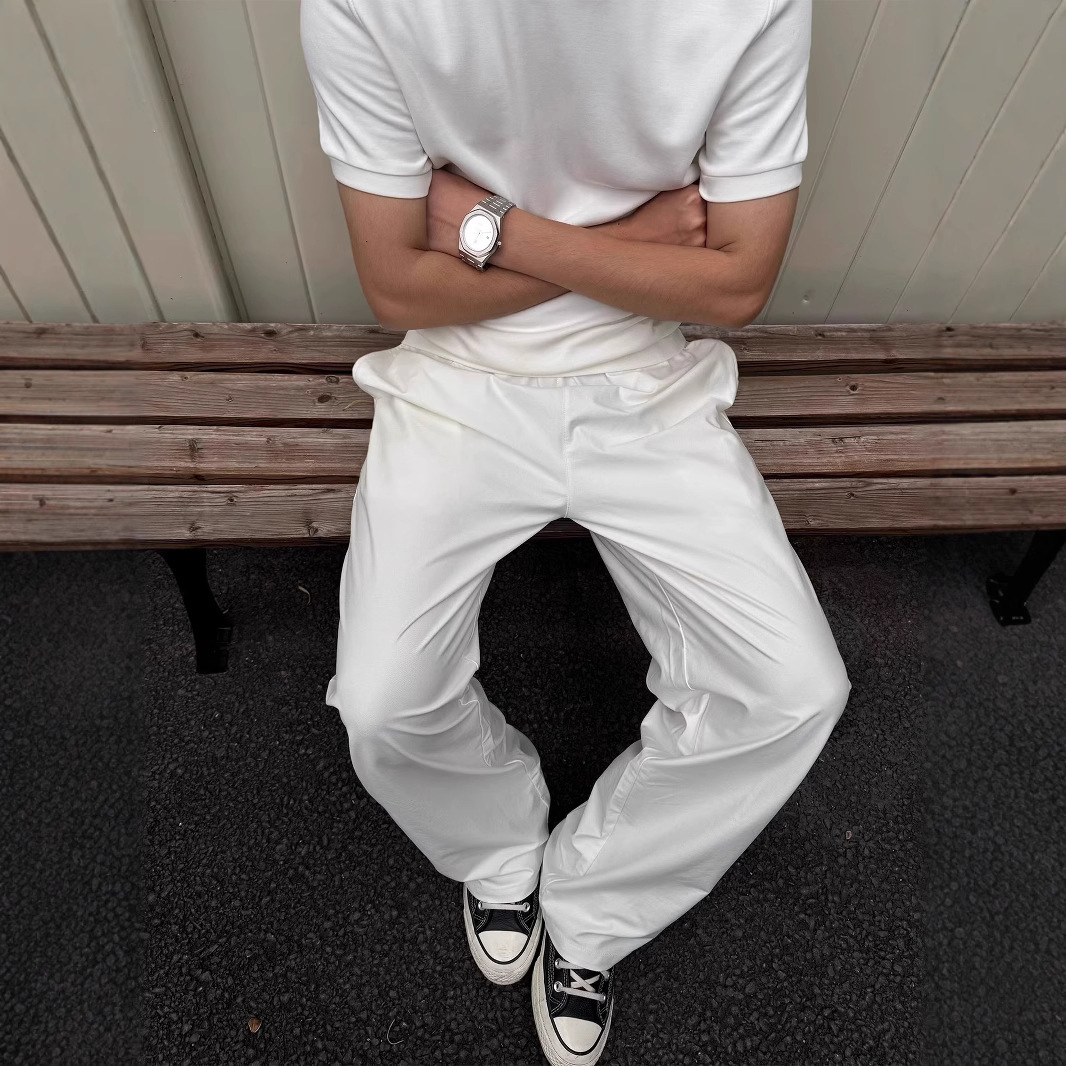 Tzg White Imitation Shuttle Cotton 7A Antibacterial Casual Pants Men's Cleanfit Loose Versatile Cool Breathable Pants