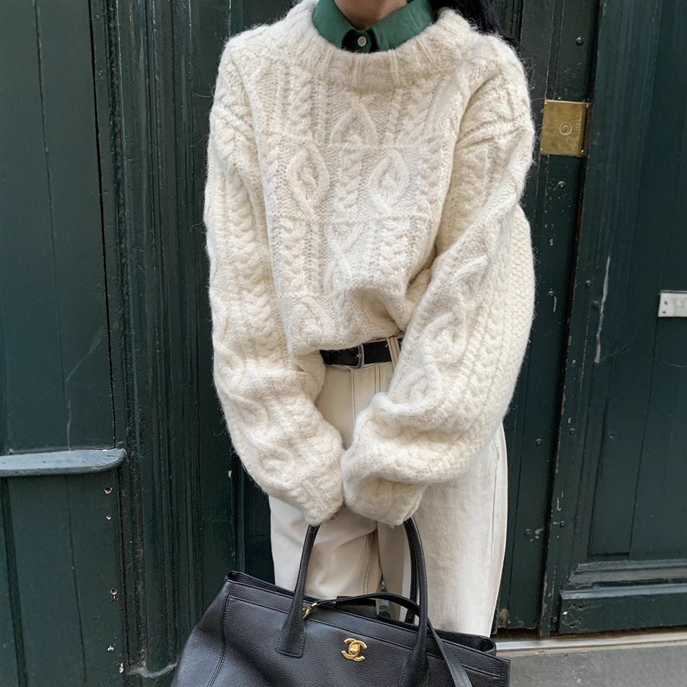 Retro glutinoso suave hilo pesado jersey suéter de torsión mujer otoño invierno nuevo estilo relajado perezoso pequeño vestido corto camisa de punto image 3