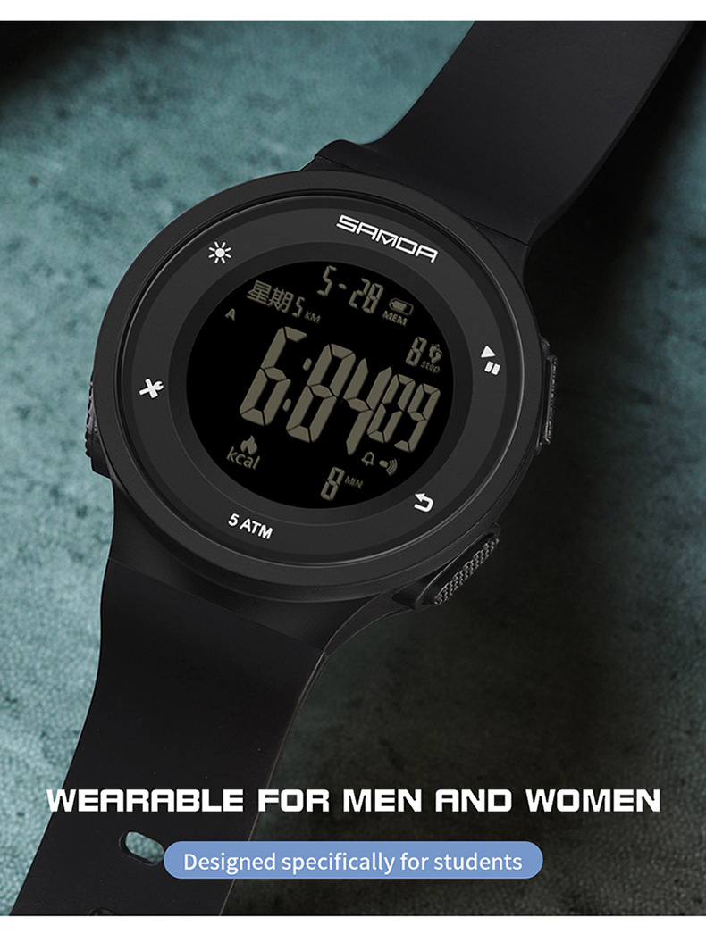 SANDA Watch Step Calories Multifunctional Luminous Waterproof Outdoor Mountaineering Electronic Watch_voghion.com