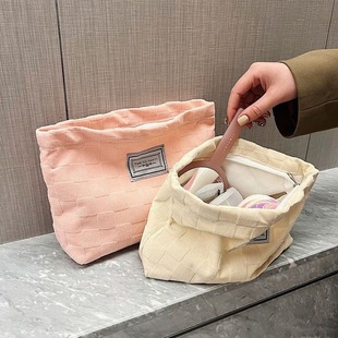 New Waffle All-match Travel Cosmetic Bag Wash Bag Women's Out Hand Bag Student Large Capacity Storage Bag