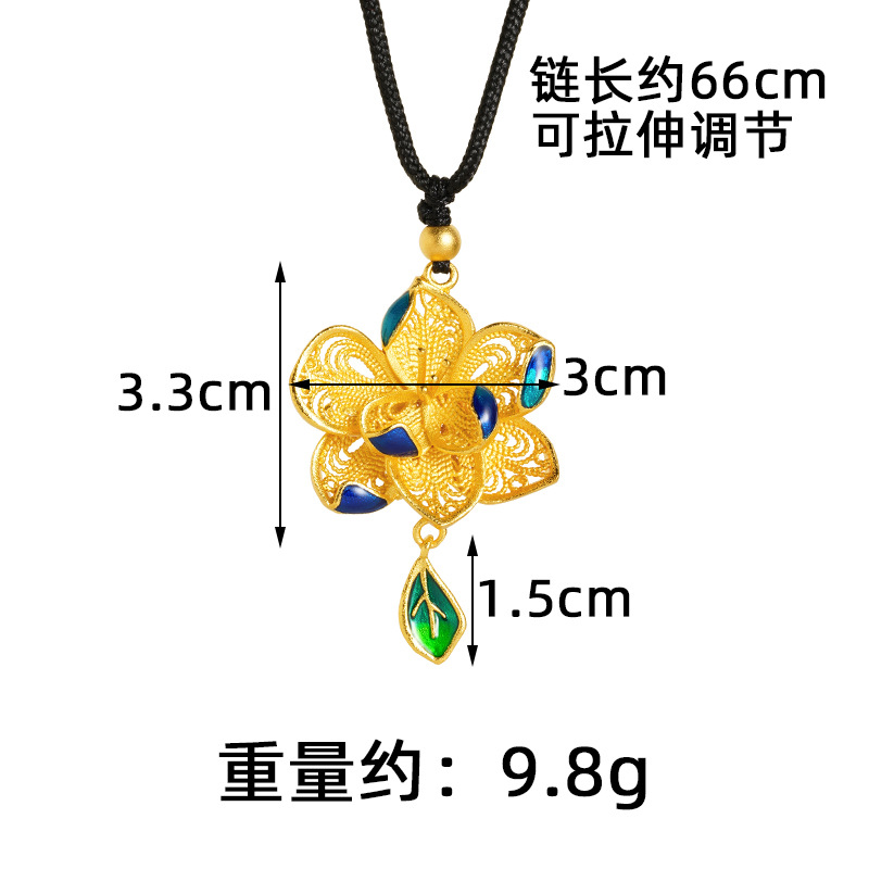 Antiguo oro de oro de lujo ligero de Vietnam nuevos productos de alta calidad flores hueco goteo de aceite de esmalte collar de hoja de color mujer fábrica al por mayor