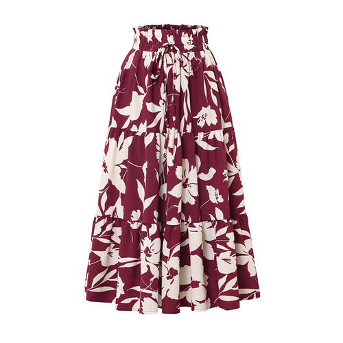 2025 Women's Fashion European and American Style Amazon Printed Pleated A-Line Skirt High-Waisted Slimming Skirt with a Luxurious Feel—Women's Skirt