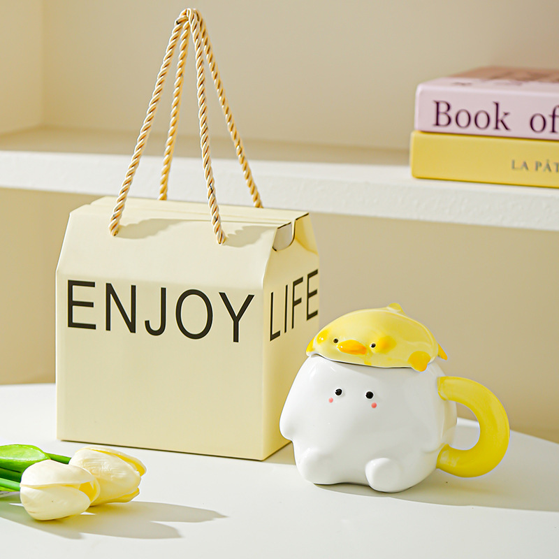 Creativo dibujado a mano de dibujos animados de animales tazas de cerámica red encantadora taza doméstica taza de agua potable de gran capacidad sensación de diseño