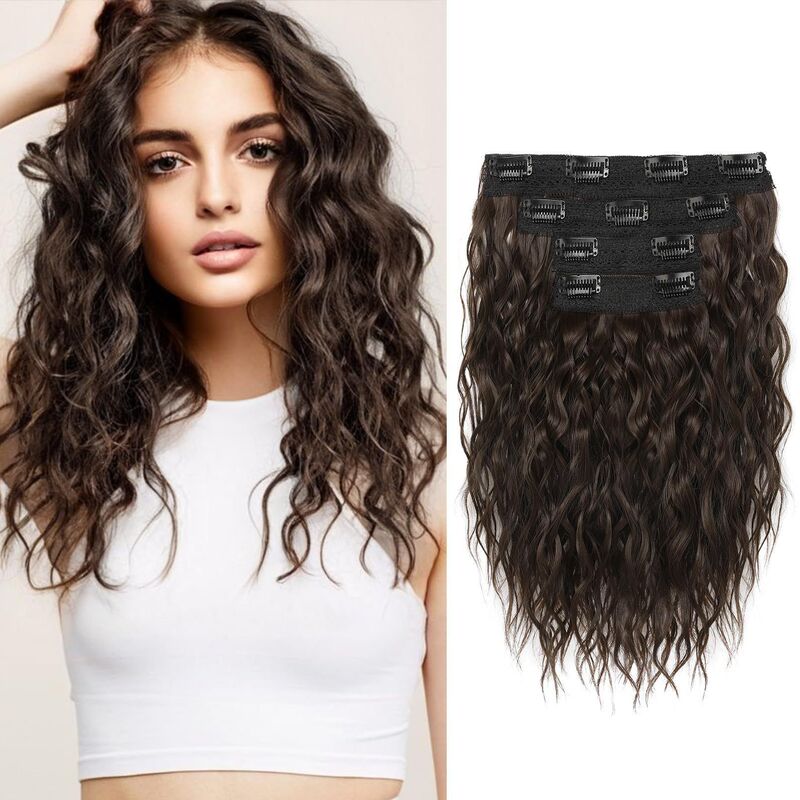 Cross-border foreign trade women's wavy curly hair volumizing hair extensions 4-piece set seamless hair extensions with wool curls Cross-border foreign trade women's wavy curly hair volumizing hair extensions 4-piece set seamless hair extensions with wool curls