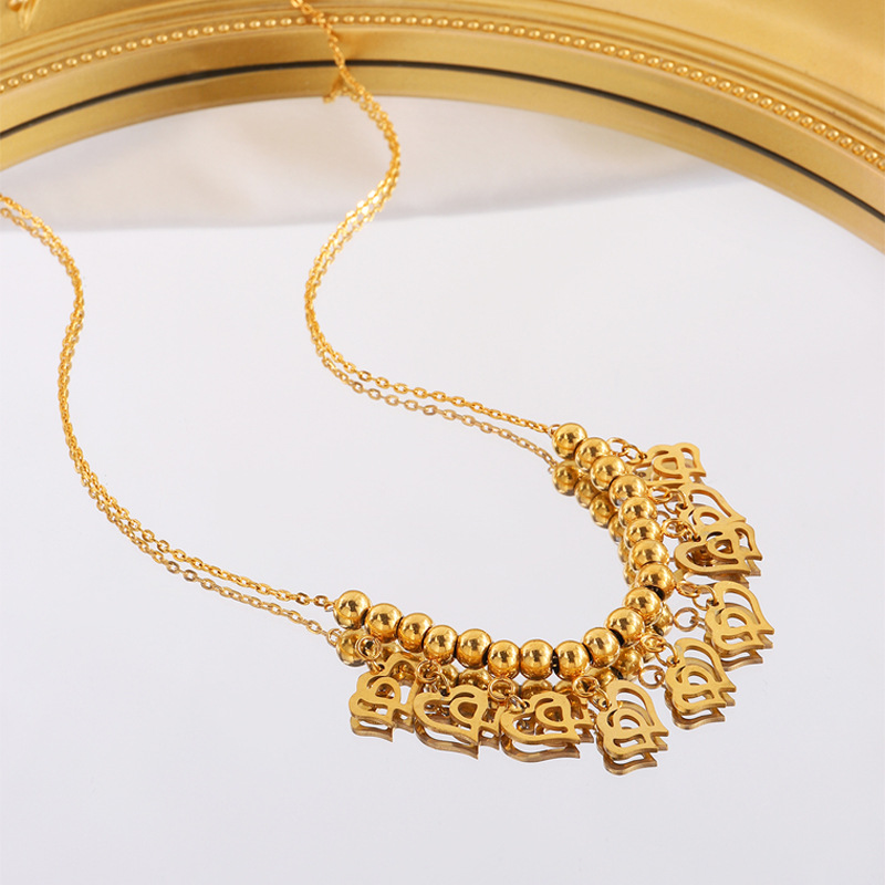 304 Stainless Steel Material Heart Shape Pattern PVD Coated Real Gold Plated Heart Shape Stainless Steel Exaggerated Waterproof Non Tarnish Titanium Steel Necklace