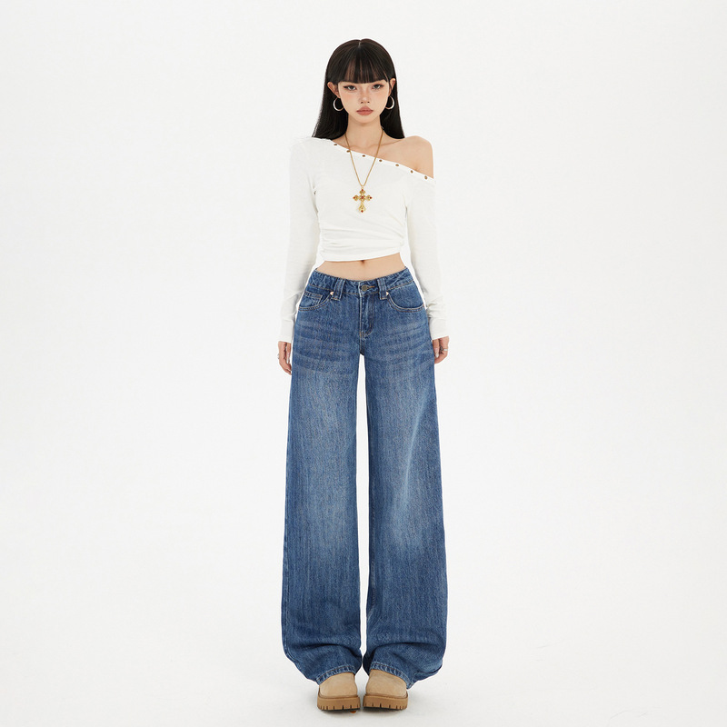 American Retro Low-Waist Loose Wide-Leg Jeans for Women 2025 Autumn and Winter Versatile Ins Slim Straight Floor-Length Pants American Retro Low-Waist Loose Wide-Leg Jeans for Women 2025 Autumn and Winter Versatile Ins Slim Straight Floor-Length Pants