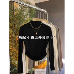 新作ハーフタートルネックインナー ブラック 春秋 レディース おしゃれ 着痩せ効果 長袖Tシャツ スリムフィット ノースリーブ