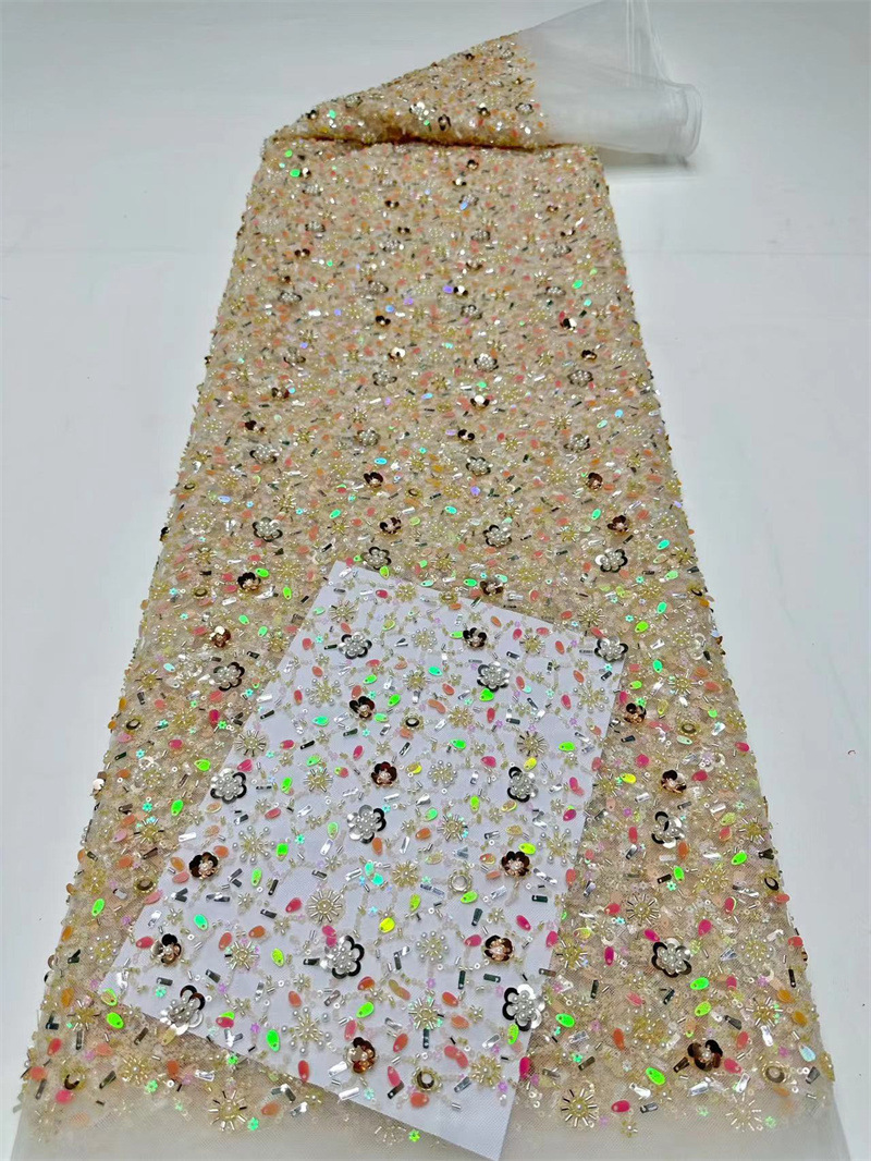Tejido de malla de sequilla, tejido bordado de tubo de perlas, vestido de brindis, vestido de boda, suministro spot