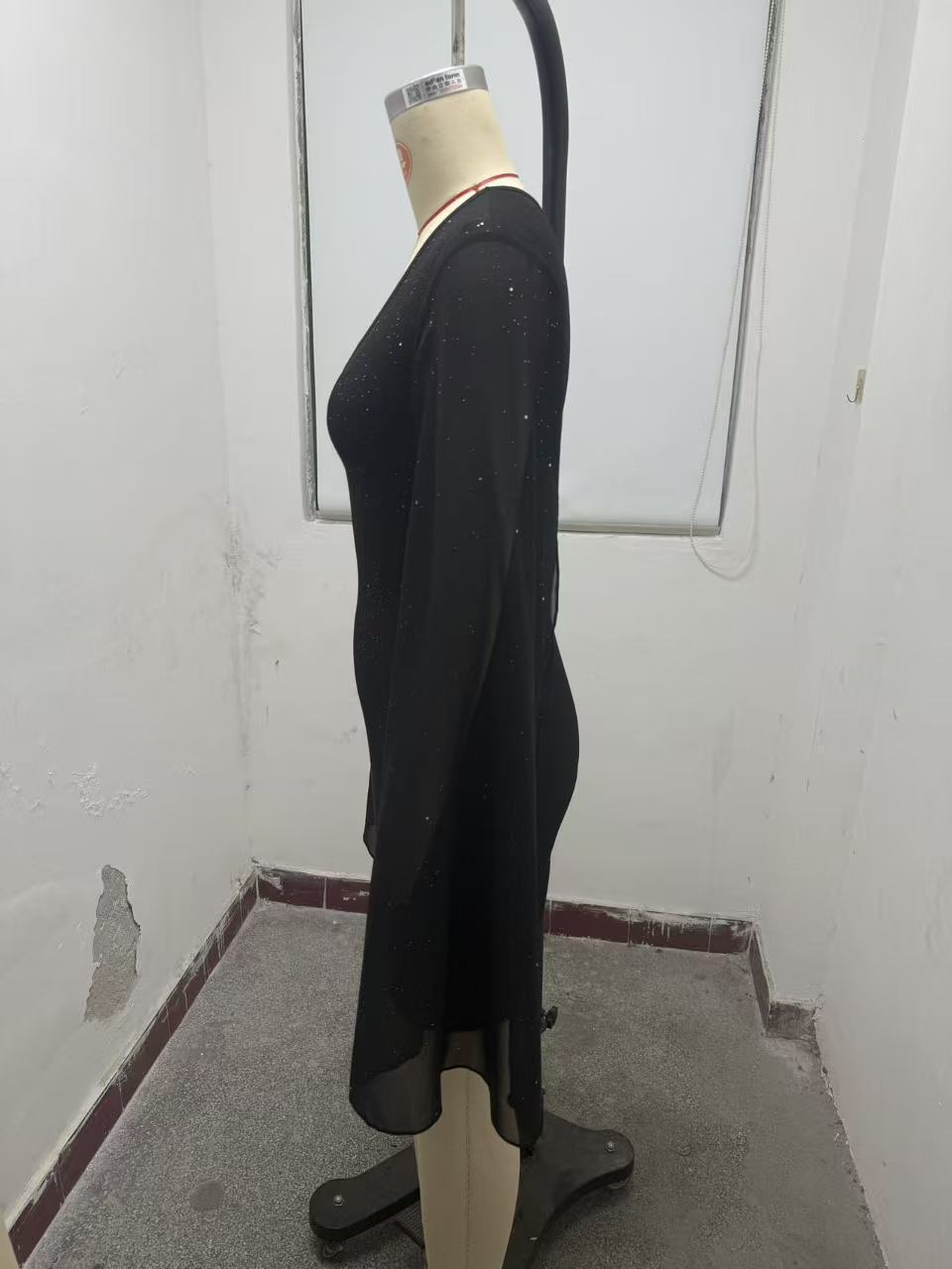 Women's Round Neck Ribbed Pearl Chiffon Cape Hip Dress European American Style Clothing For Women_ecoleips.com