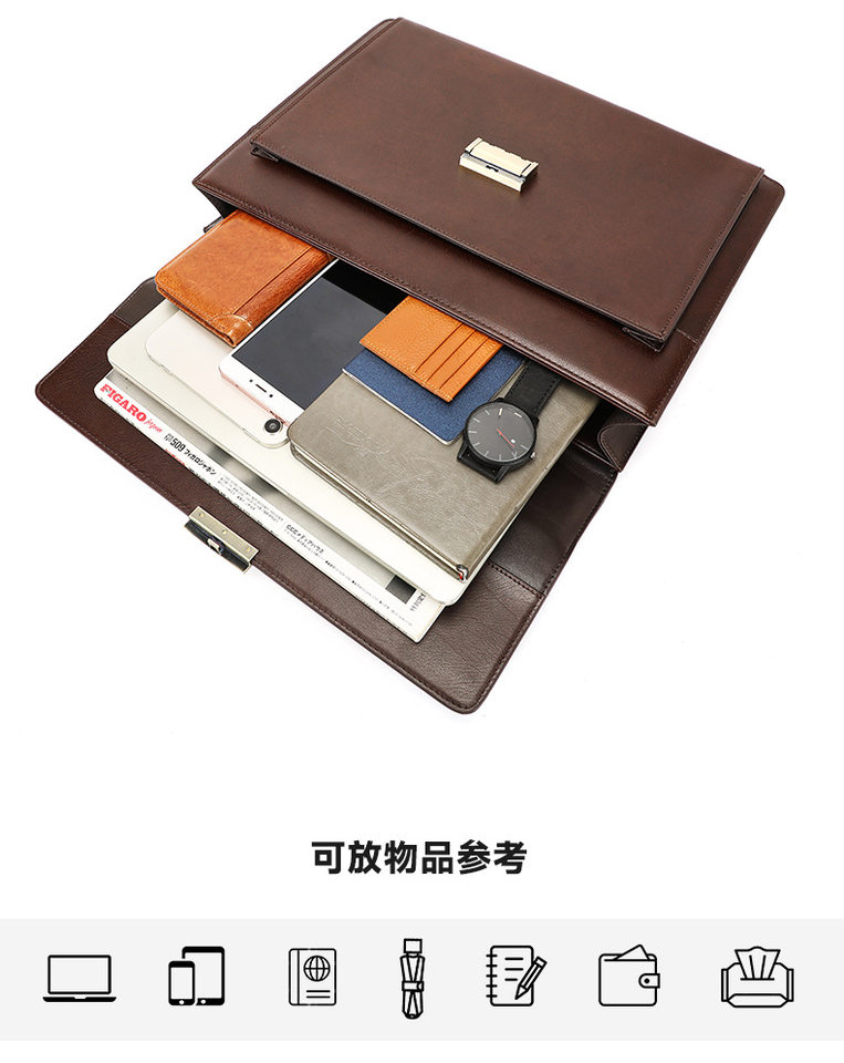 Cặp công sở nam da bò thật khóa mật mã chống trộm, túi đeo chéo xách tay đựng laptop 14 inch — Họa tiết dập nổi màu nâu cà phê, Màu cà phê, màu đen, Đen dập nổi chi tiết 13