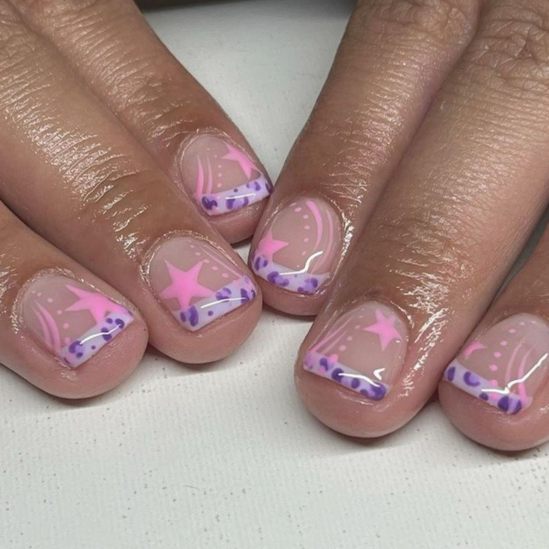 Cross-border foreign trade manicure Y2K dream meteor purple leopard print wearing nail nail nail tablets short square nail tablets wholesale