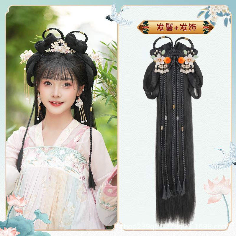 땋은 머리 + 주황색 헤어 액세서리 한 쌍