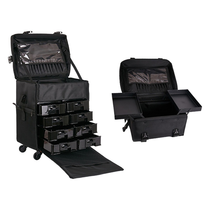 Estuche cosmético de nylon estuche de carro de gran capacidad de doble capa portátil transfronteriza bolsa de cosméticos portátil al por mayor artista de maquillaje profesional portátil