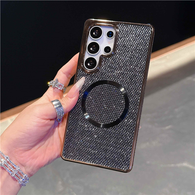 新品 适用GalaxyS25ultra手机壳电镀闪粉磁吸跨三星S24防摔保护套|undefined