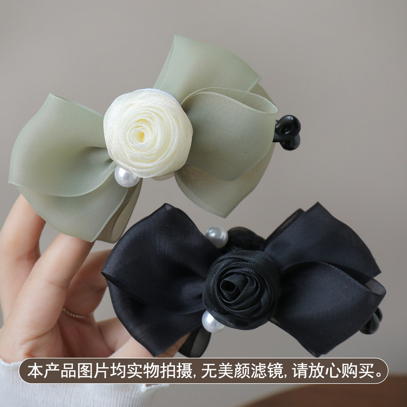发量少~网纱花朵珠珠香蕉夹女夏季新款竖式马尾夹显发量横夹发夹|undefined