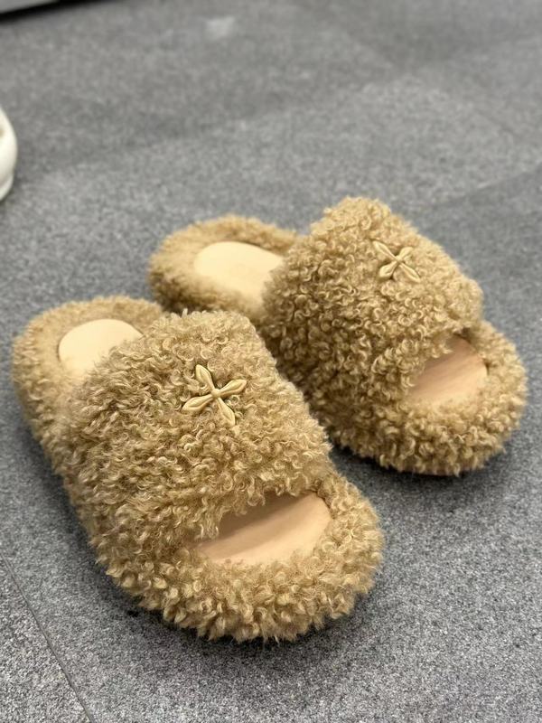 高品質！ Wu Xuan Yi の同じスタイル SMFK クロスフラワーファースリッパブラックベルベット厚底アウターウェアスリッパ女性用|undefined