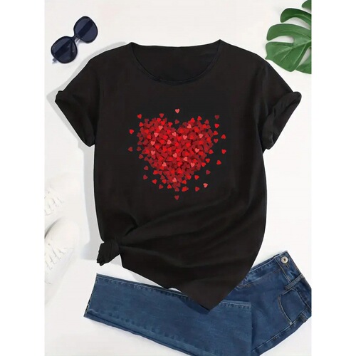 Summer Amazon Heart Flower Half Sleeve Trendy Plus Size Cute Fashion T-shirt Women