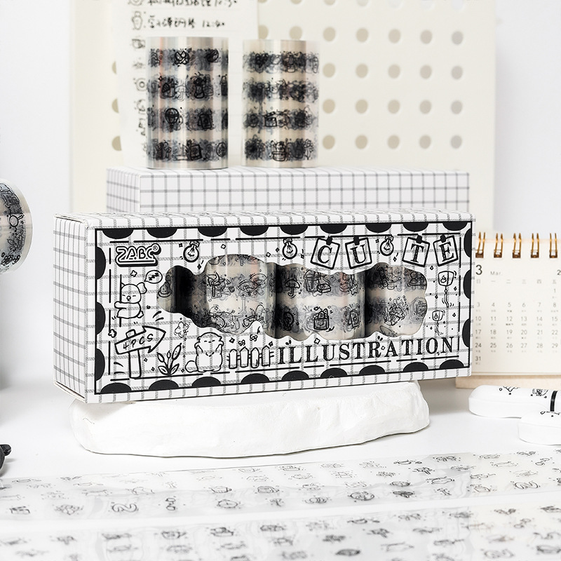 Linda ilustración divertida, transparente, impermeable, cinta de pet, caja de bricolaje, diario de cuenta manual, pegatinas creativas lindas transfronterizas