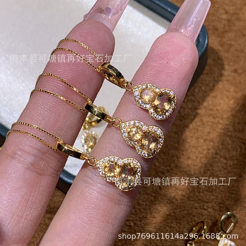 天然シトリンペンダント S925 シルバー象嵌ひょうたんネックレスライト高級ハイグレードギフト女性のカラフルな宝飾品卸売|undefined