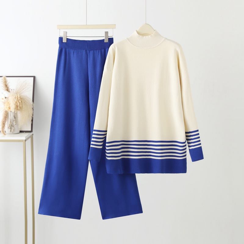 Abbigliamento da donna nuovo abito casual alla moda alla moda che riduce l'età top in maglia pantaloni a gamba larga abito in due pezzi_voghion.com