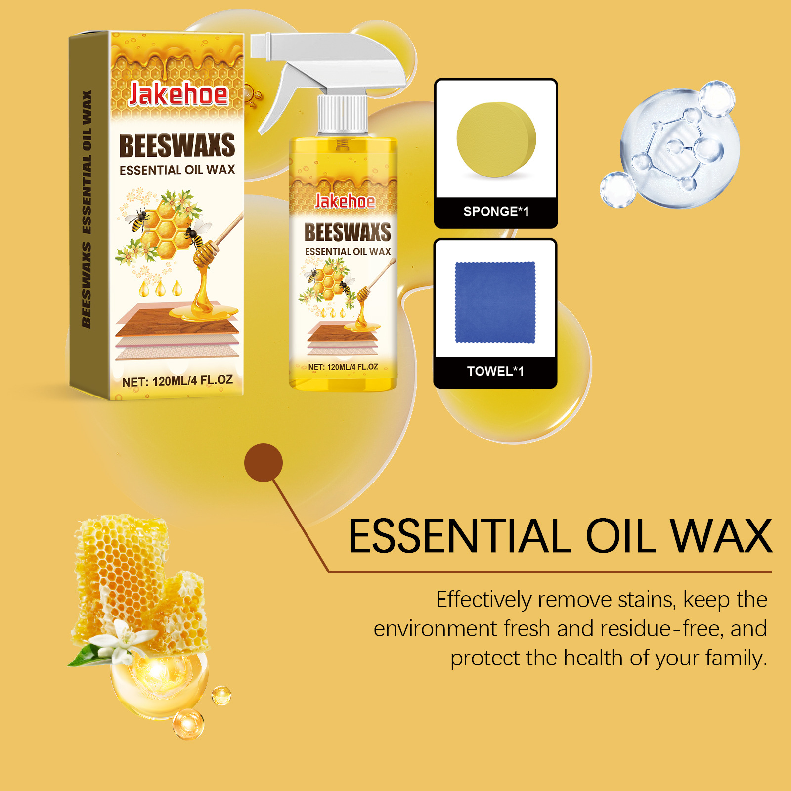Jakehoe Beeswax Wood Polish Spray - Nourishes & Protects Furniture, Floors | Repels Drying, Enhances Grain Color | Quick-Shine Formula, Non-Toxic Fini_voghion.com