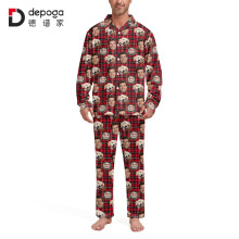 跨境专供个性3D睡衣男套装外贸欧美翻领长袖长裤居家服氨纶布厂家