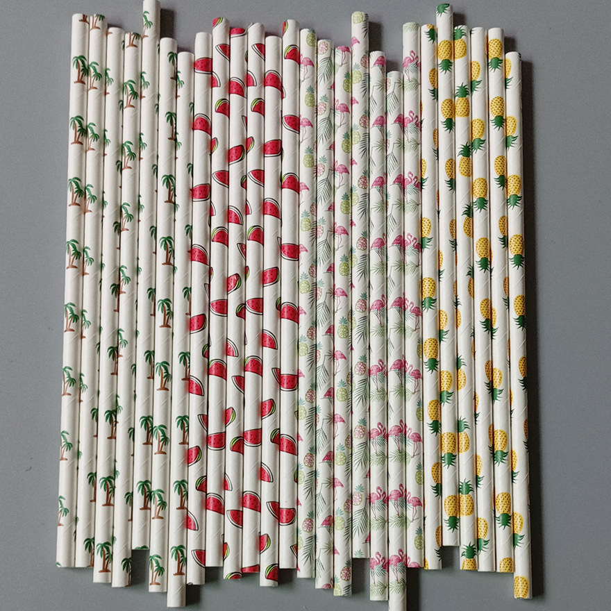 100 Unids nuevo Hawaiano Flamingo paja de papel piña sandía playa de verano desechable paja de papel Kraft