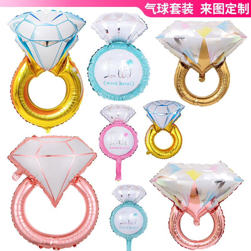 Nuevos globos de anillos de diamante, globos de aluminio coloridos con forma de anillo de diamante, globos de aluminio con forma de anillo para decoración de fiestas de boda y confesiones.