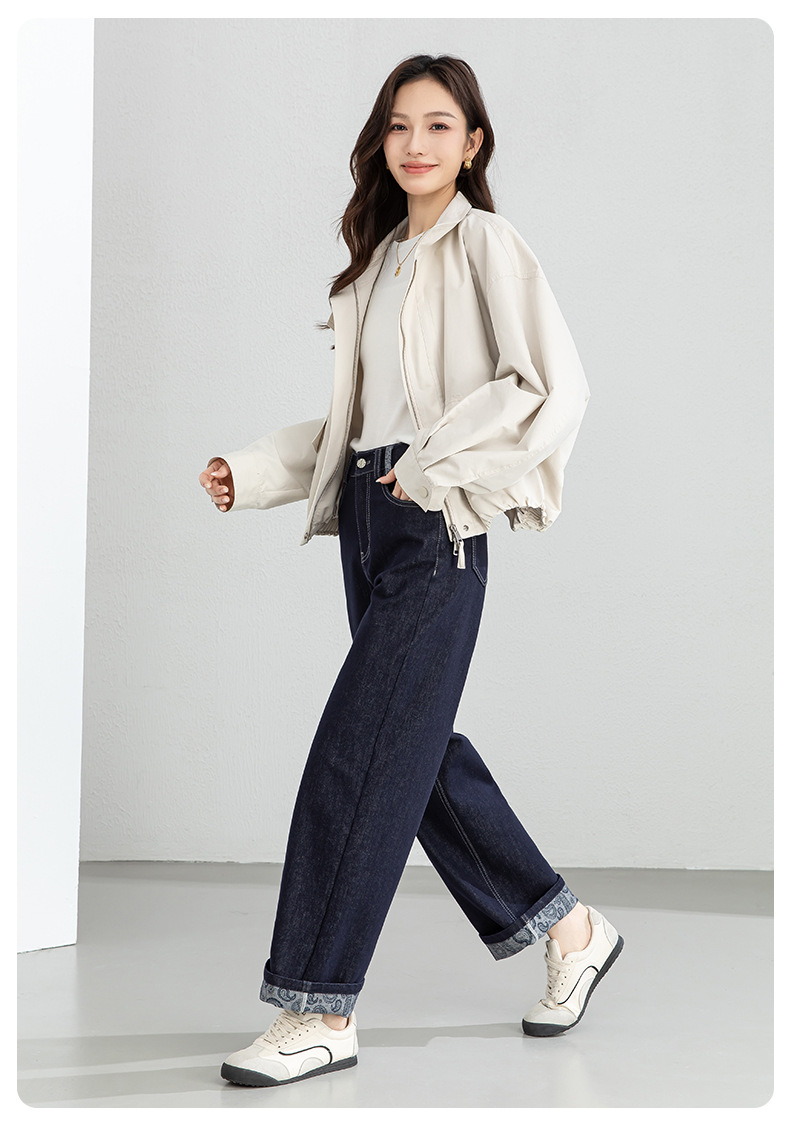 Quần jean nữ ống rộng dáng suông, cạp cao, chất denim chống phai màu, mỏng nhẹ mùa xuân — Xanh da trờicolor chi tiết 20