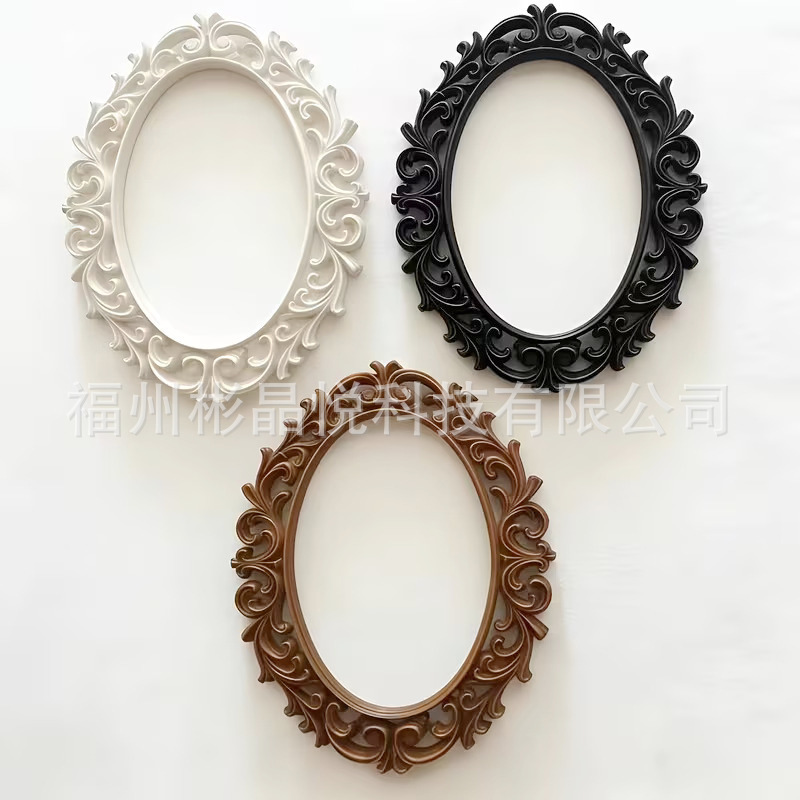 Temu New Product Retro Carved Oval Photo Frame Home Bedroom Desk Photo 3D Printed Wall Decoration Ready for Delivery