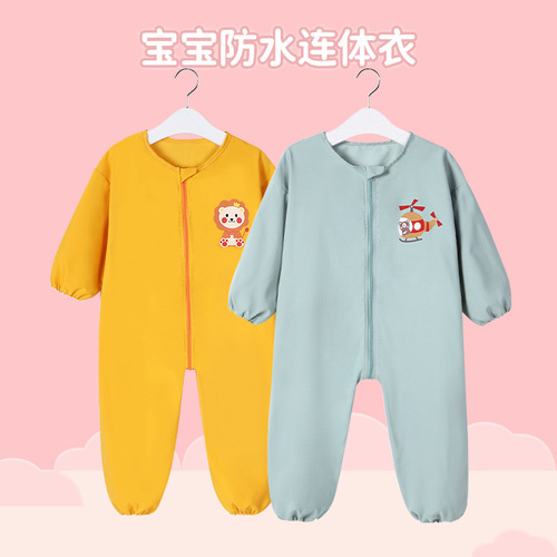 Baby one-piece coveralls, children's whole body waterproof reverse dressing long-sleeved cartoon outing protective clothing, baby crawling clothes, autumn and winter